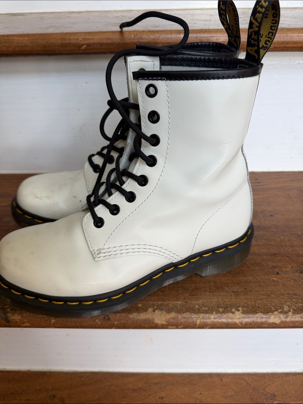 Dr. Martens White Lace-Up Combat Boots with Black Trim